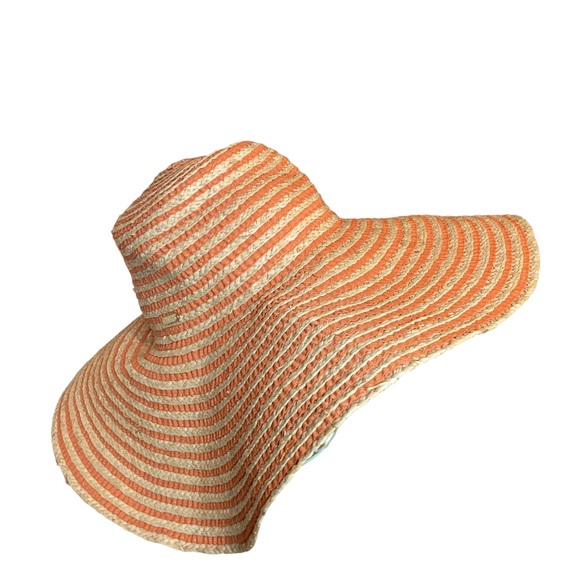 Calvin Klein Orange Brown Floppy Straw summer sun pool women’s hat - Picture 4 of 6